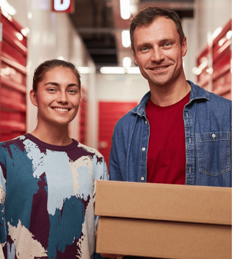 Packing home items and boxes to determine the right self-storage unit size