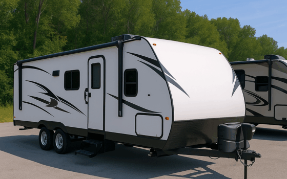 White RV with black lines