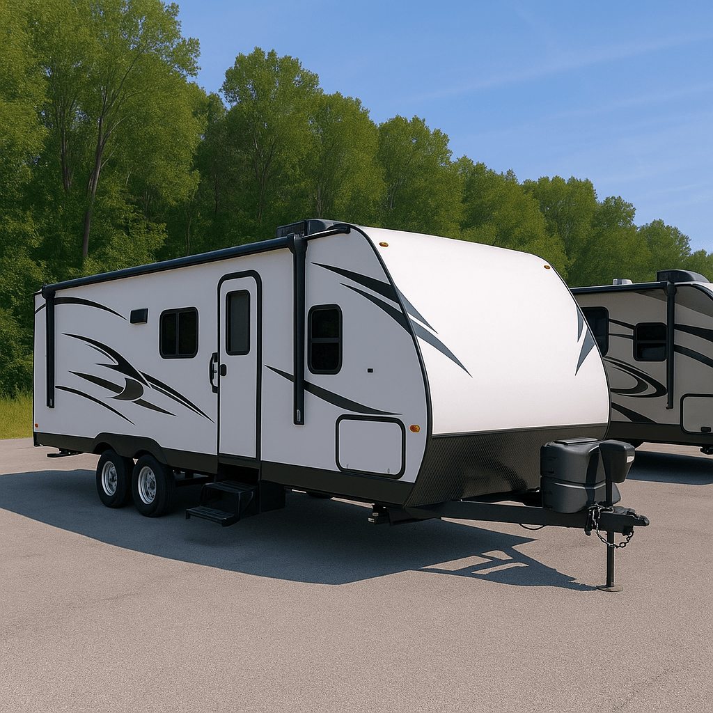 White RV with black lines