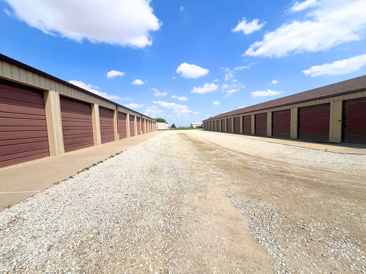 storage facility with self storage units and drive lane
