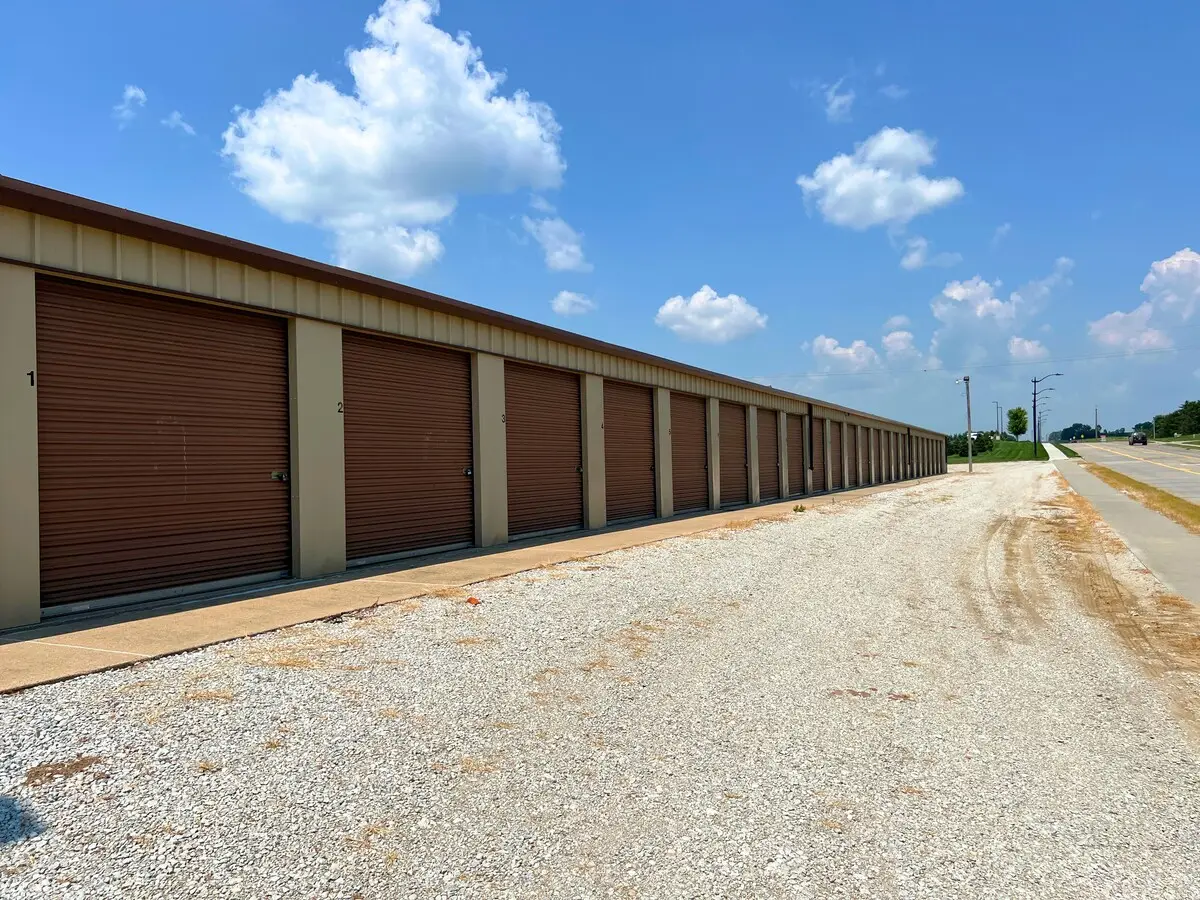 storage building with storage units next to road